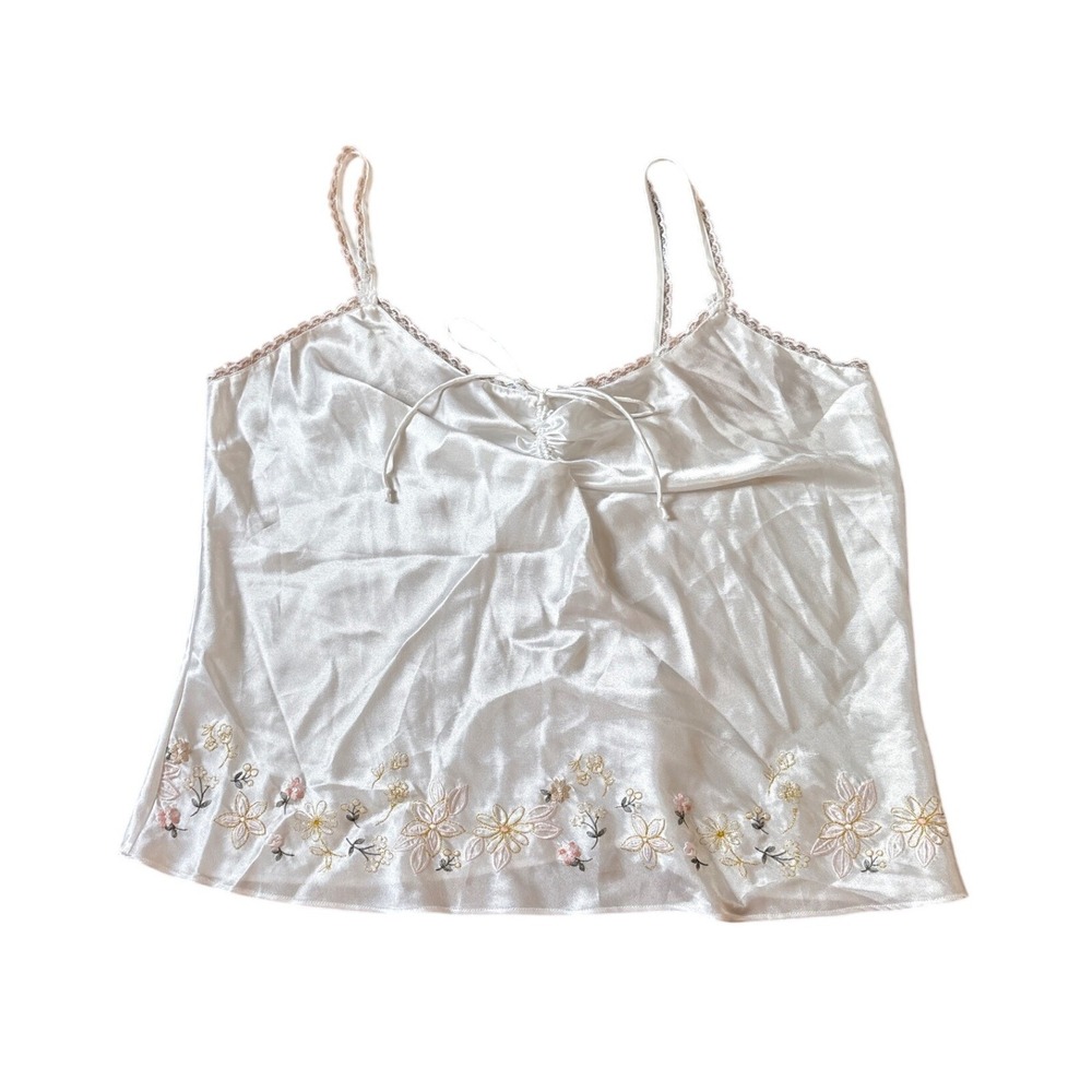 Madison‎ Studio Intimates Camisole Women White Satin Floral Embroidered SIZE XL